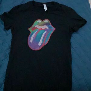 black tee with rolling stone logo